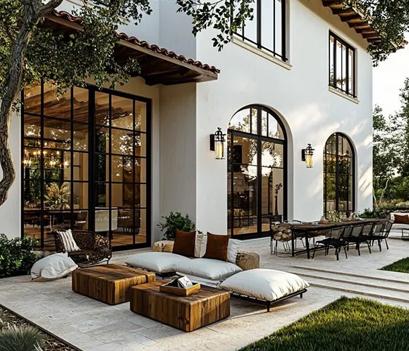 Construction workers building the structure of a new family home.